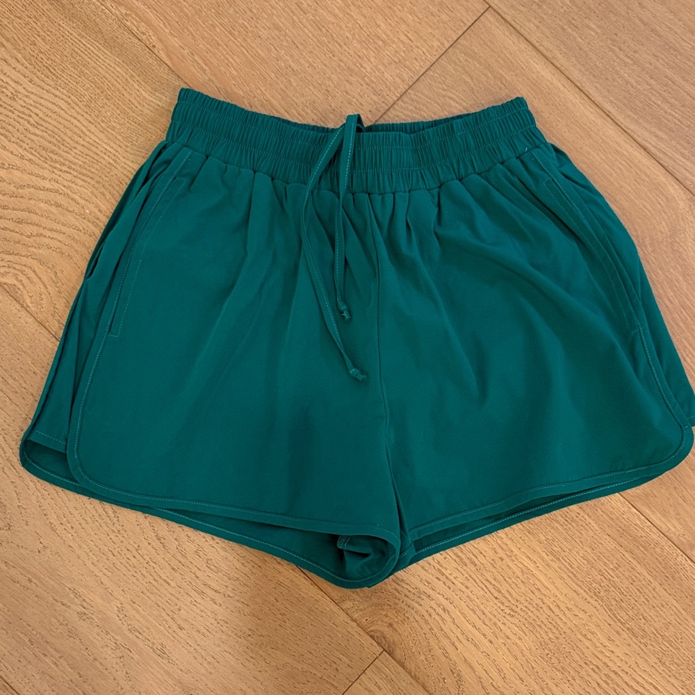 Women's Teal Drawstring Athletic Shorts with built in briefs